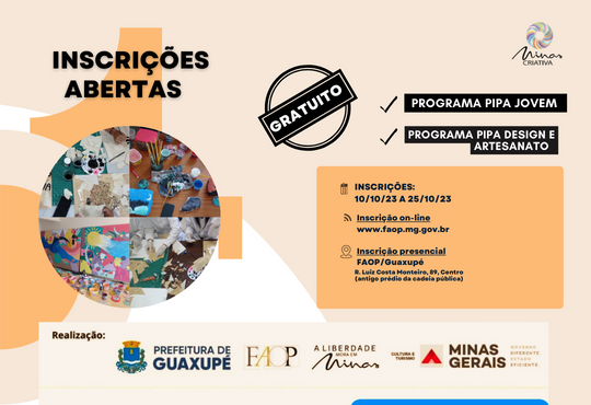 Faop Guaxupé recebe inscrições para cursos gratuitos de arte, artesanato, cultura e patrimônio 